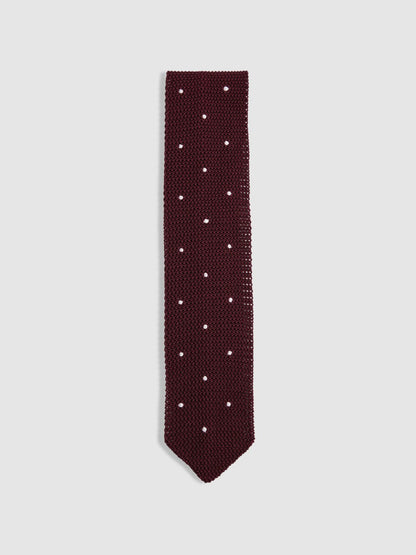 Silk Knitted Pin-Dot Tie Burgundy | Men