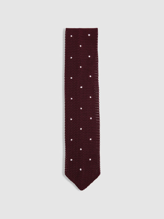 Silk Knitted Pin-Dot Tie Burgundy | Men