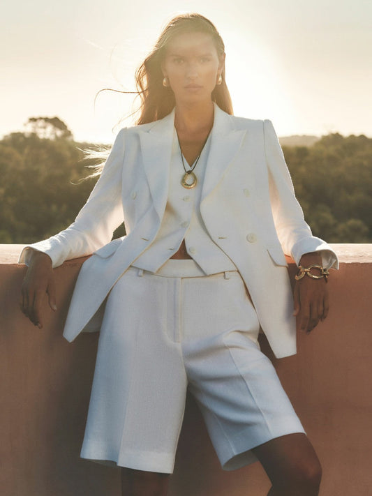 Linen-Blend Bermuda Shorts White | Women