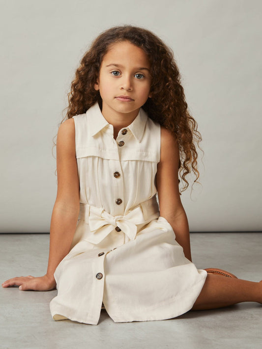 9-13 yrs Tie-Waist Collared Dress Ivory | Children & Baby