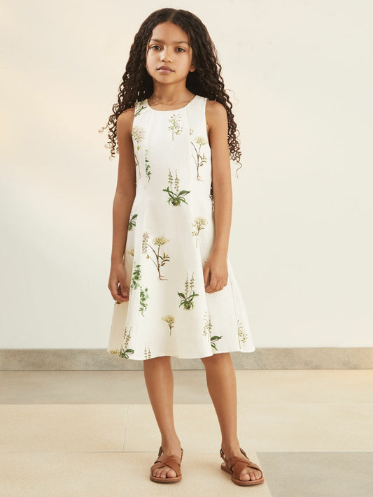 9-13 yrs  | NYBG Linen Floral Flared Dress Ivory | Children & Baby