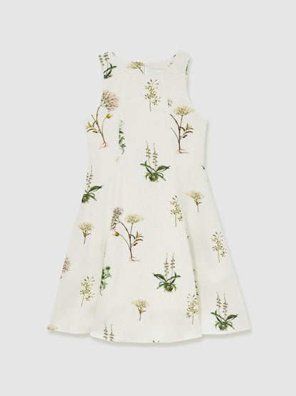 9-13 yrs  | NYBG Linen Floral Flared Dress Ivory | Children & Baby