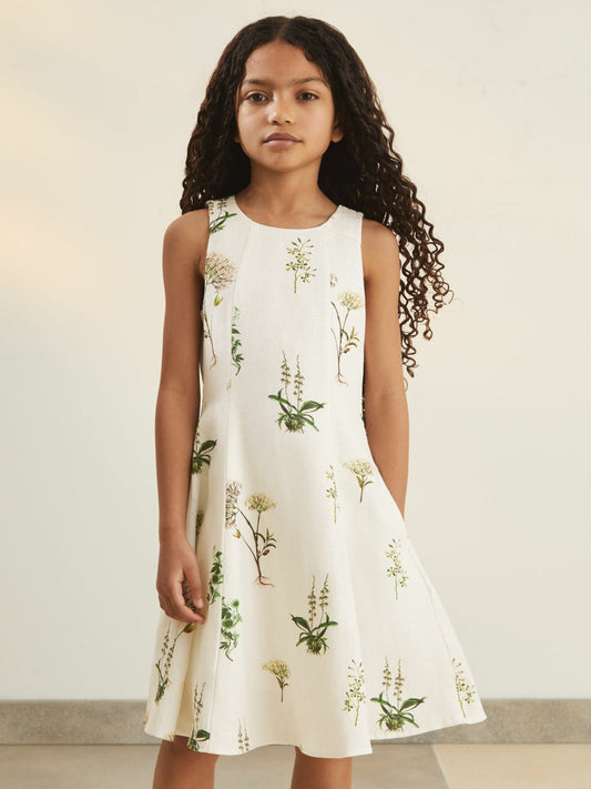 13-14 yrs  | NYBG Linen Floral Flared Dress Ivory | Children & Baby