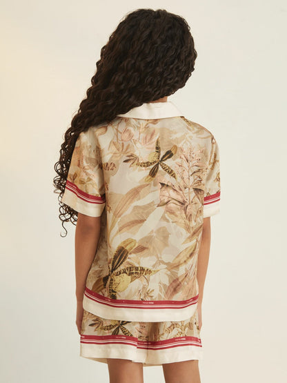 13-14 yrs  | NYBG Satin Floral-Print Shirt Khaki | Children & Baby
