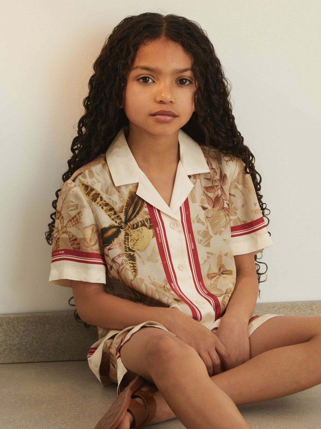 13-14 yrs  | NYBG Satin Floral-Print Shirt Khaki | Children & Baby