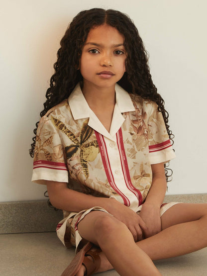 13-14 yrs  | NYBG Satin Floral-Print Shirt Khaki | Children & Baby
