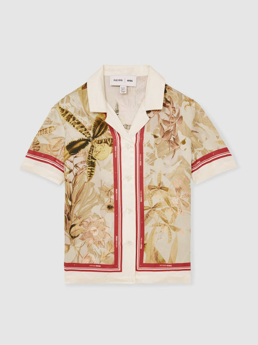 9-13 yrs  | NYBG Satin Floral-Print Shirt Khaki | Children & Baby