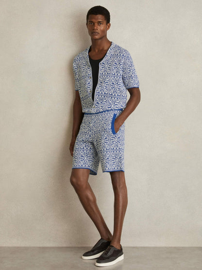 Tile Pattern Knit Shorts Blue/White | Men
