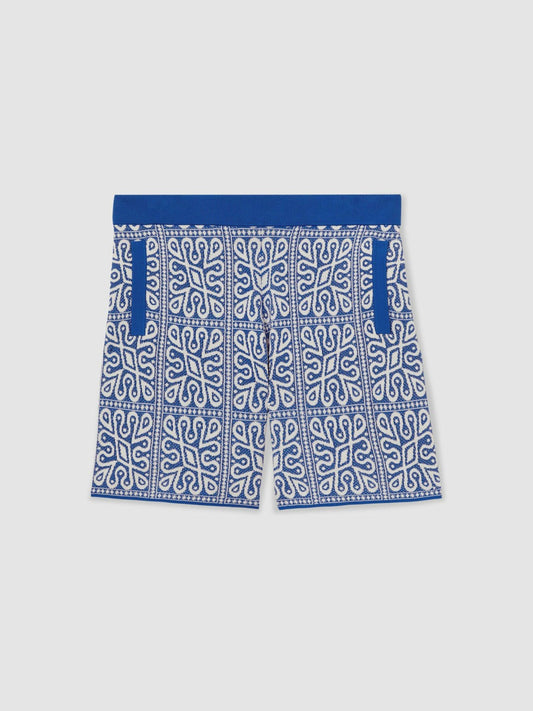 Tile Pattern Knit Shorts Blue/White | Men