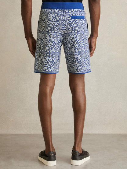 Tile Pattern Knit Shorts Blue/White | Men