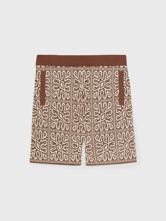 Tile Pattern Knit Shorts Brown/White | Men