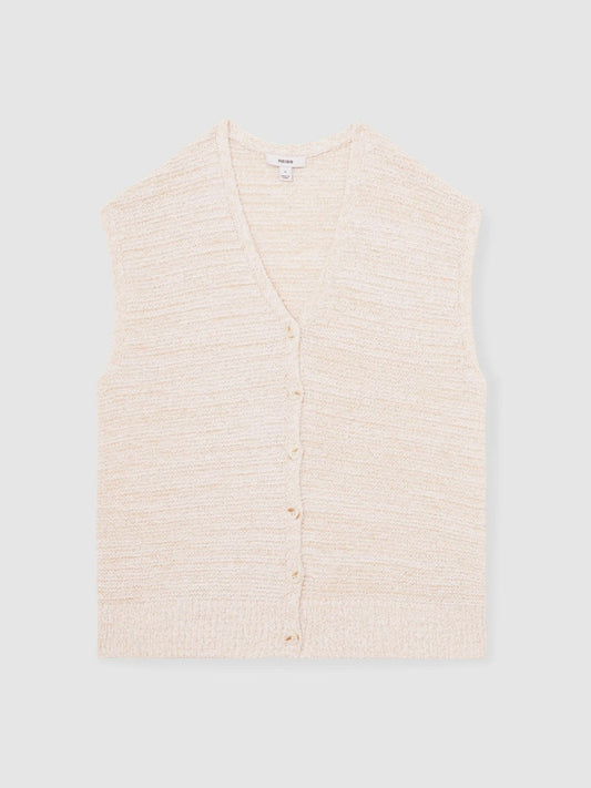 Cotton-Linen Button-Through Knit Top Ivory | Women