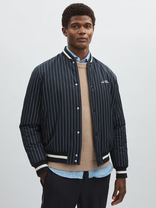 Les Deux Technical Varsity Jacket Navy Stripe | Men