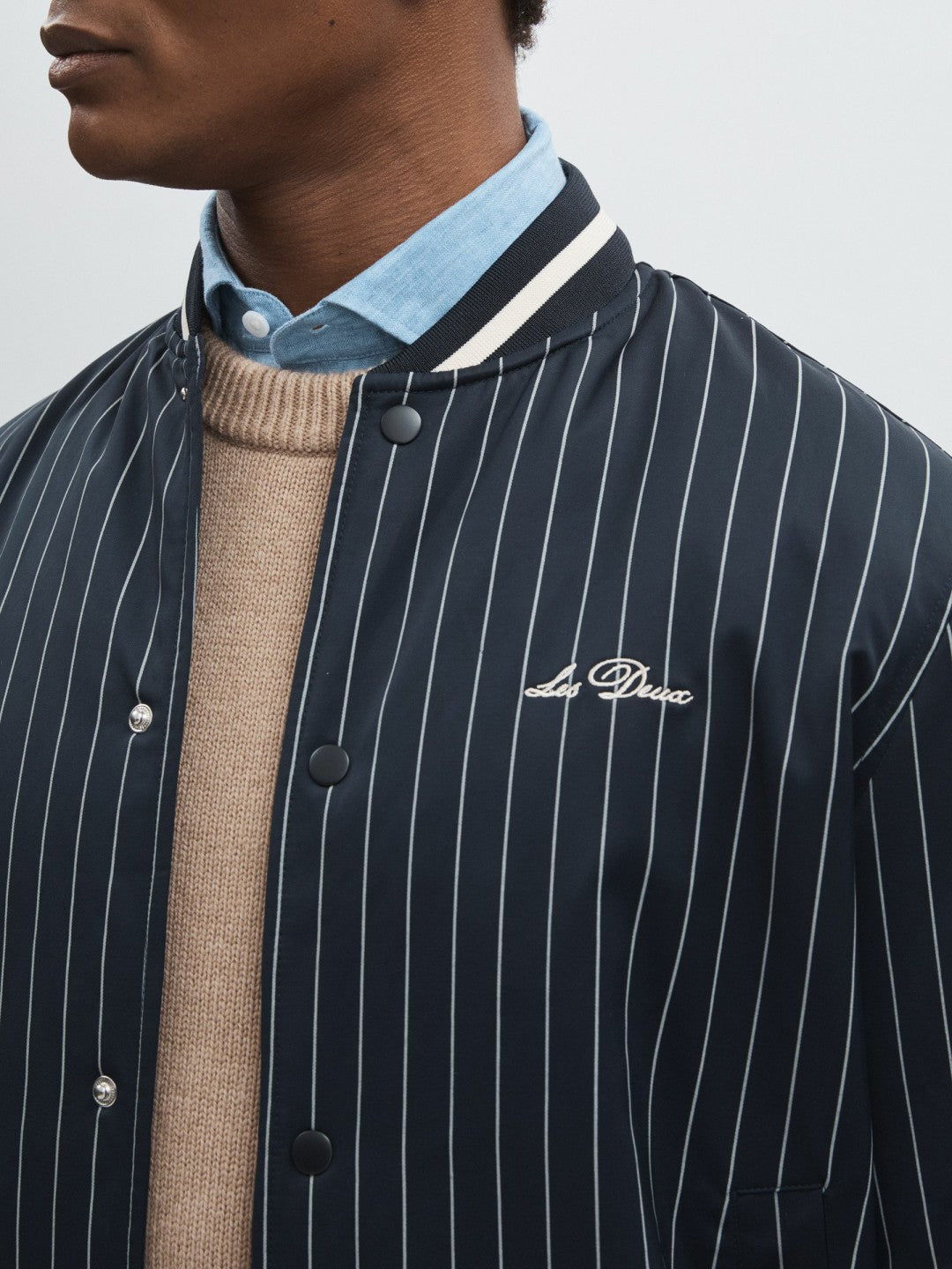 Les Deux Technical Varsity Jacket Navy Stripe | Men
