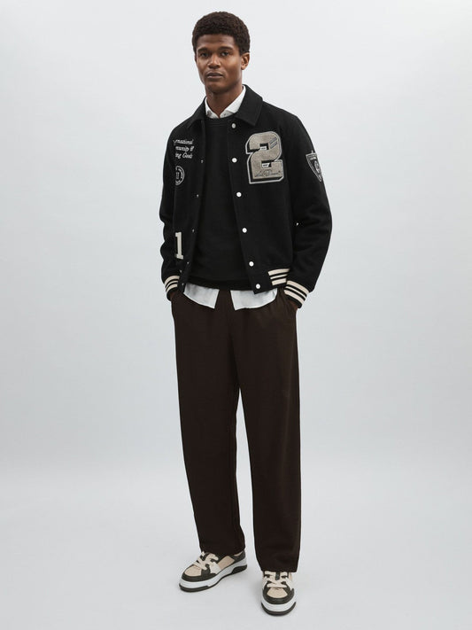 Les Deux Wool-Blend Varsity Jacket Black | Men