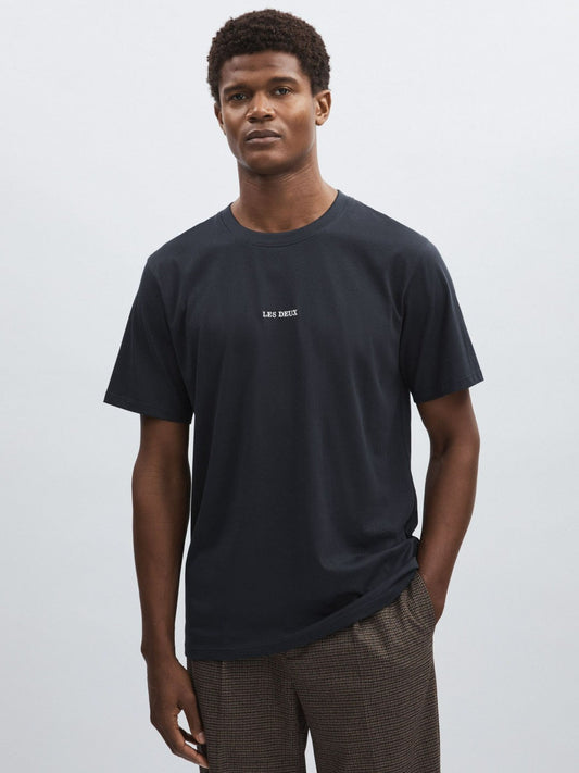 Les Deux Cotton Logo T-Shirt Navy Blue | Men