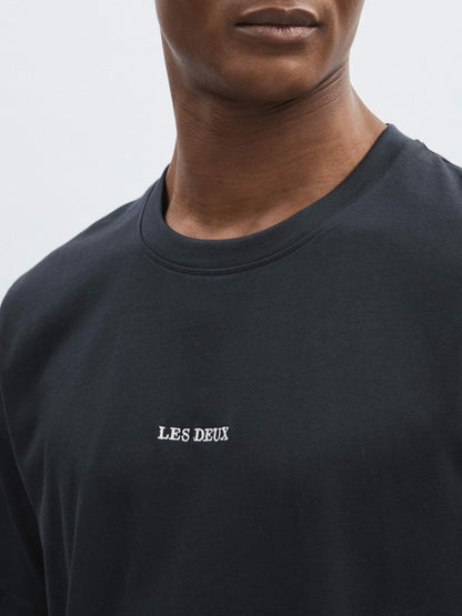 Les Deux Cotton Logo T-Shirt Navy Blue | Men