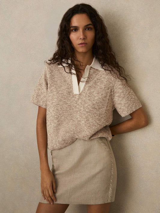 Cotton-Blend Knit Polo Shirt Neutral | Women