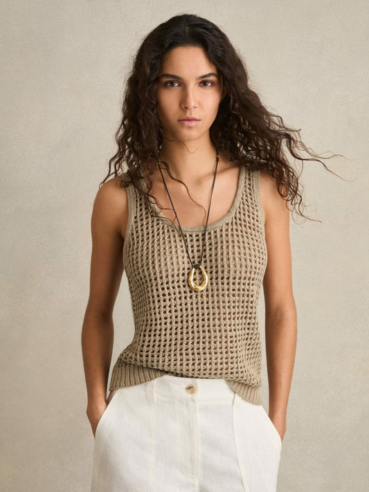 Linen Open Knit Vest Stone | Women