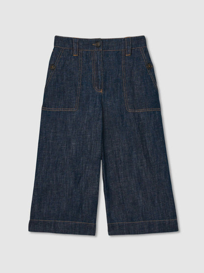 9-13 yrs Cotton-Linen Wide Leg Trousers Indigo | Children & Baby