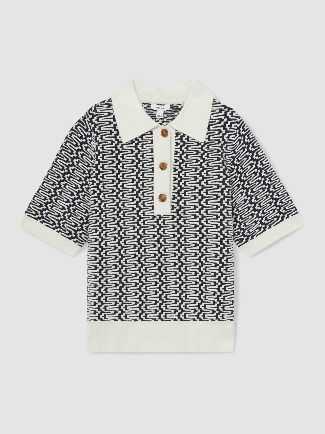 Zig-Zag Knit Polo Shirt Blue/Ivory | Women
