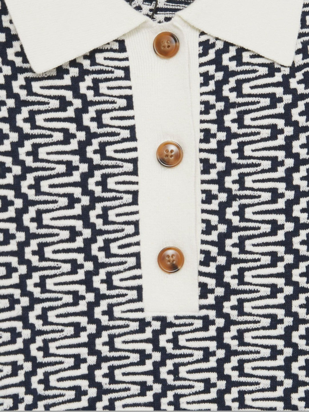 Zig-Zag Knit Polo Shirt Blue/Ivory | Women