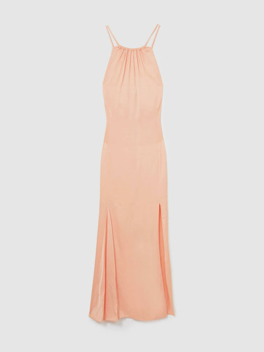 Petite Satin Halterneck Maxi Dress Peach | Women