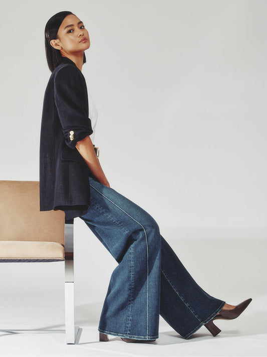Petite Stretch-Cotton Wide-Leg Jeans Mid Blue | Women