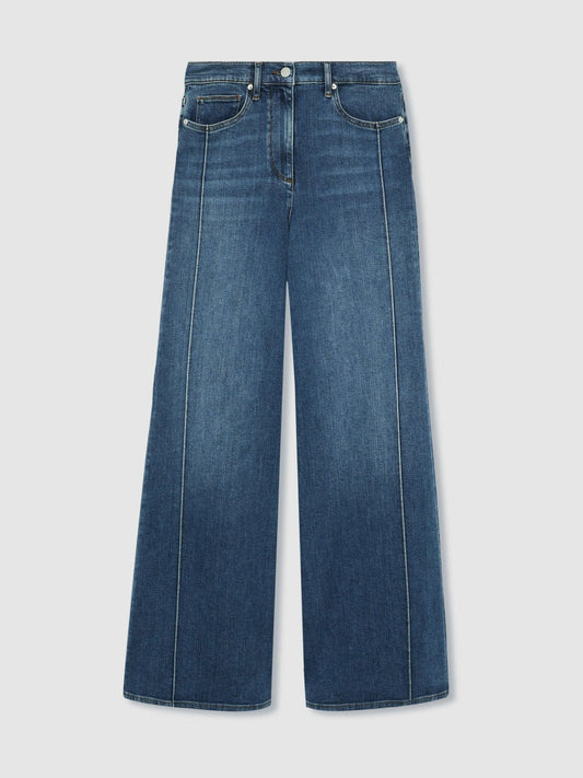Petite Stretch-Cotton Wide-Leg Jeans Mid Blue | Women