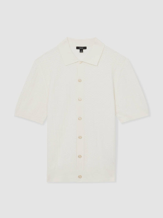 Textured Knit Button-Through Shirt White | Men