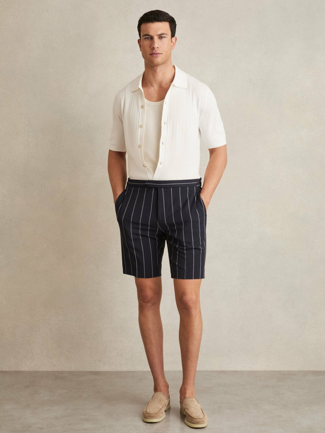 Textured Knit Button-Through Shirt White | Men