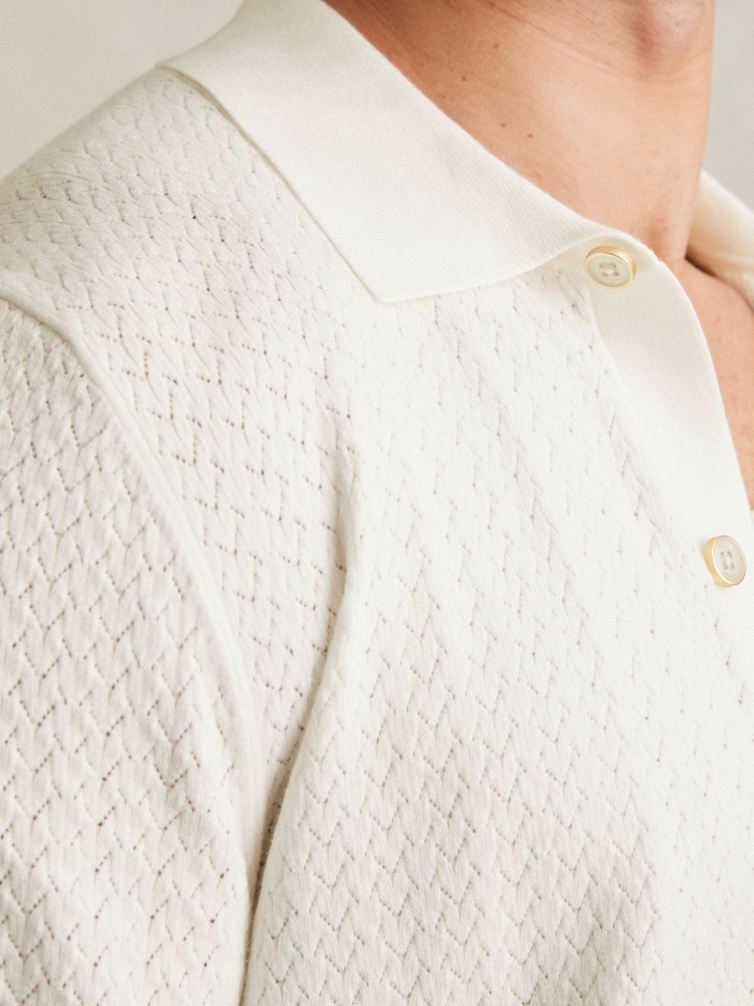 Textured Knit Button-Through Shirt White | Men