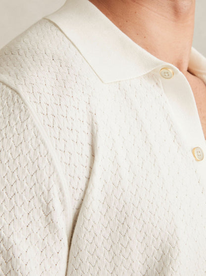 Textured Knit Button-Through Shirt White | Men