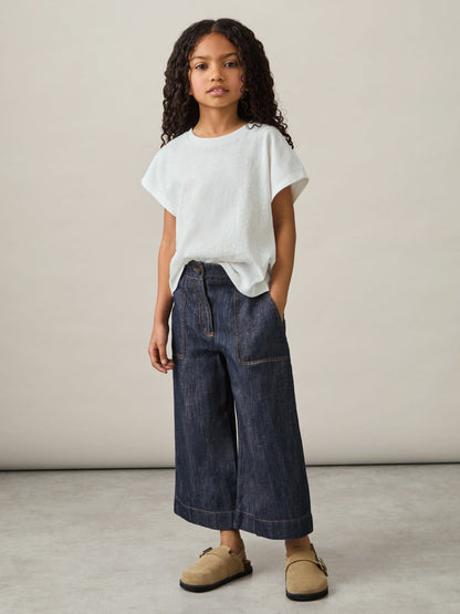 13-14 yrs Cotton-Linen Wide Leg Trousers Indigo | Children & Baby