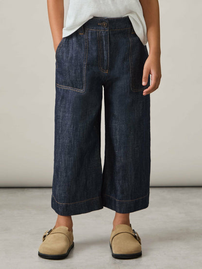 13-14 yrs Cotton-Linen Wide Leg Trousers Indigo | Children & Baby
