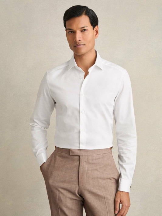 Slim Fit Slim-Fit Cotton-Sateen Shirt White | Men