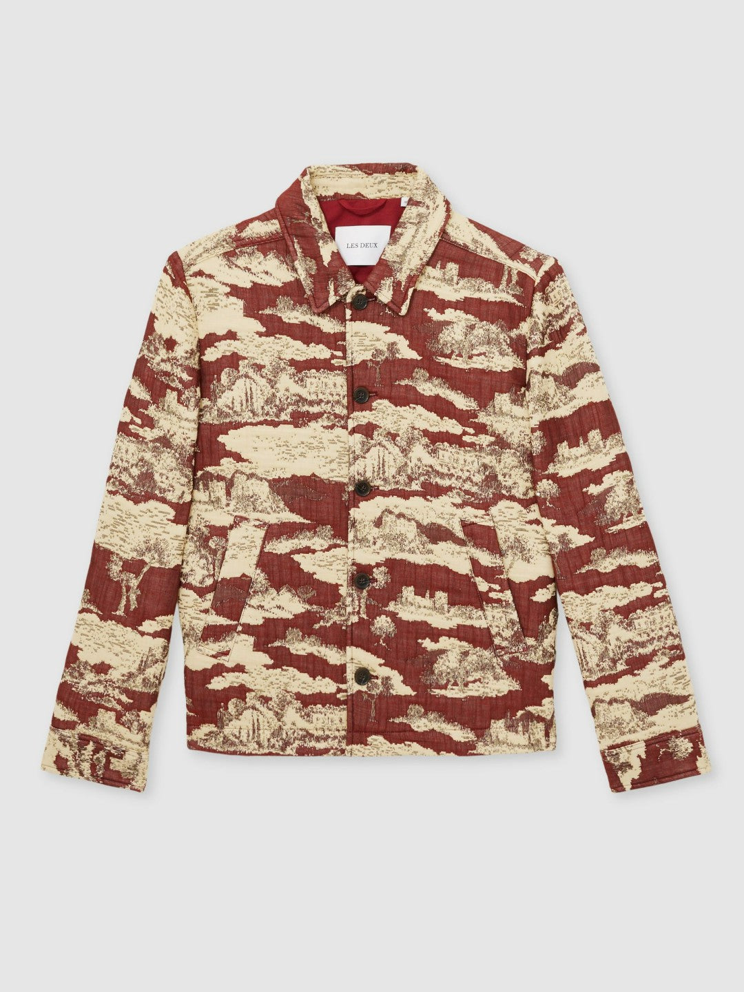 Les Deux Woven Ruins Overshirt Red/Cream | Men