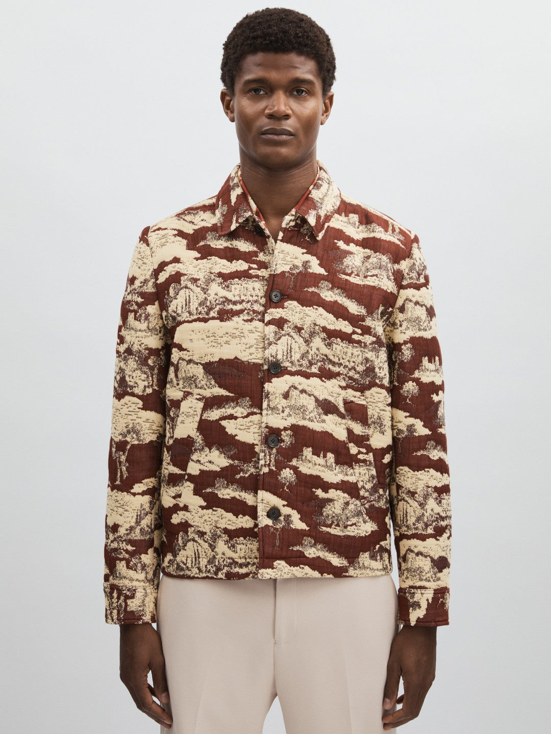 Les Deux Woven Ruins Overshirt Red/Cream | Men
