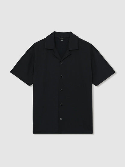 Textured Crepe Cuban Collar Shirt Navy | Men