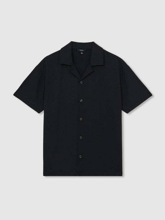Textured Crepe Cuban Collar Shirt Navy | Men