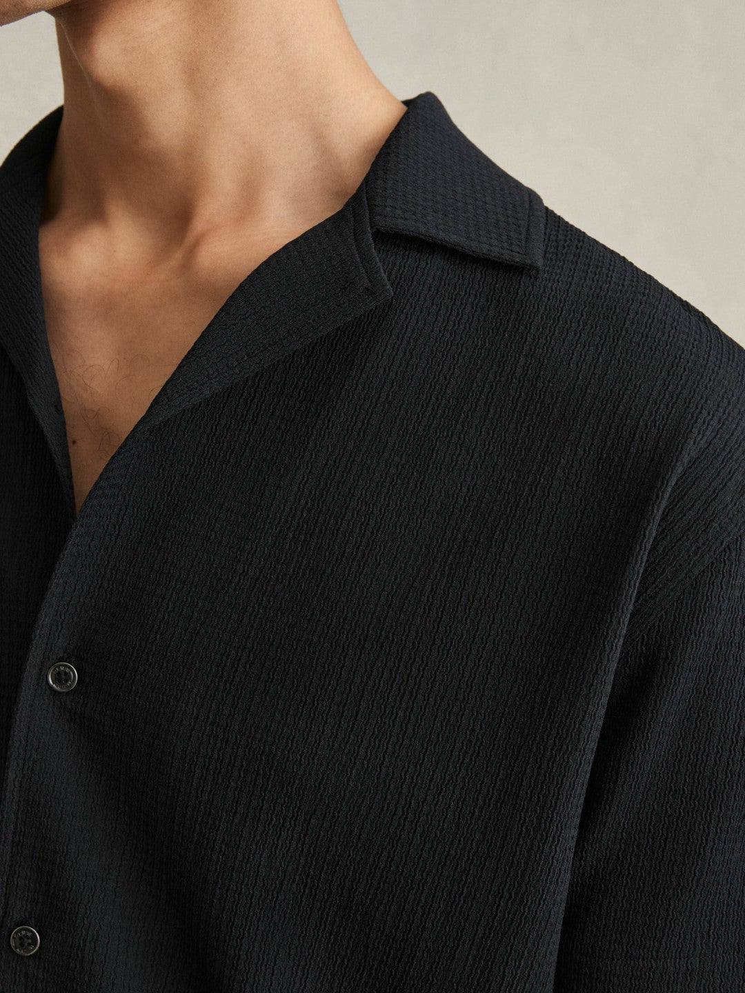 Textured Crepe Cuban Collar Shirt Navy | Men