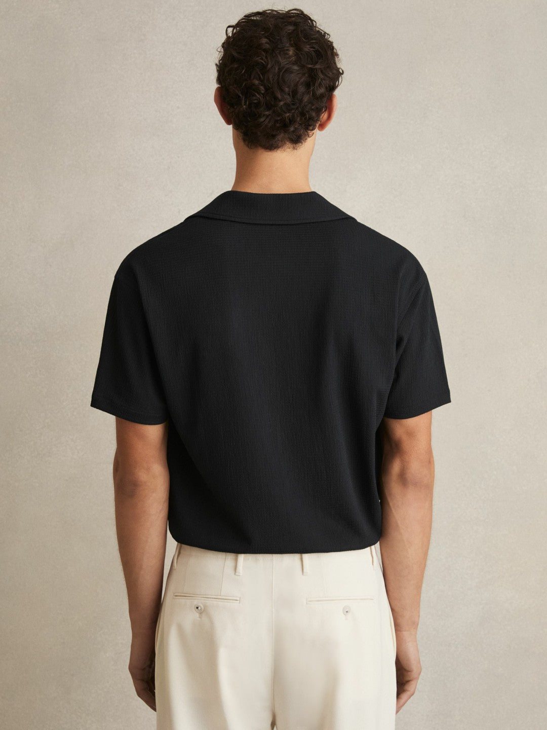 Textured Crepe Cuban Collar Shirt Navy | Men