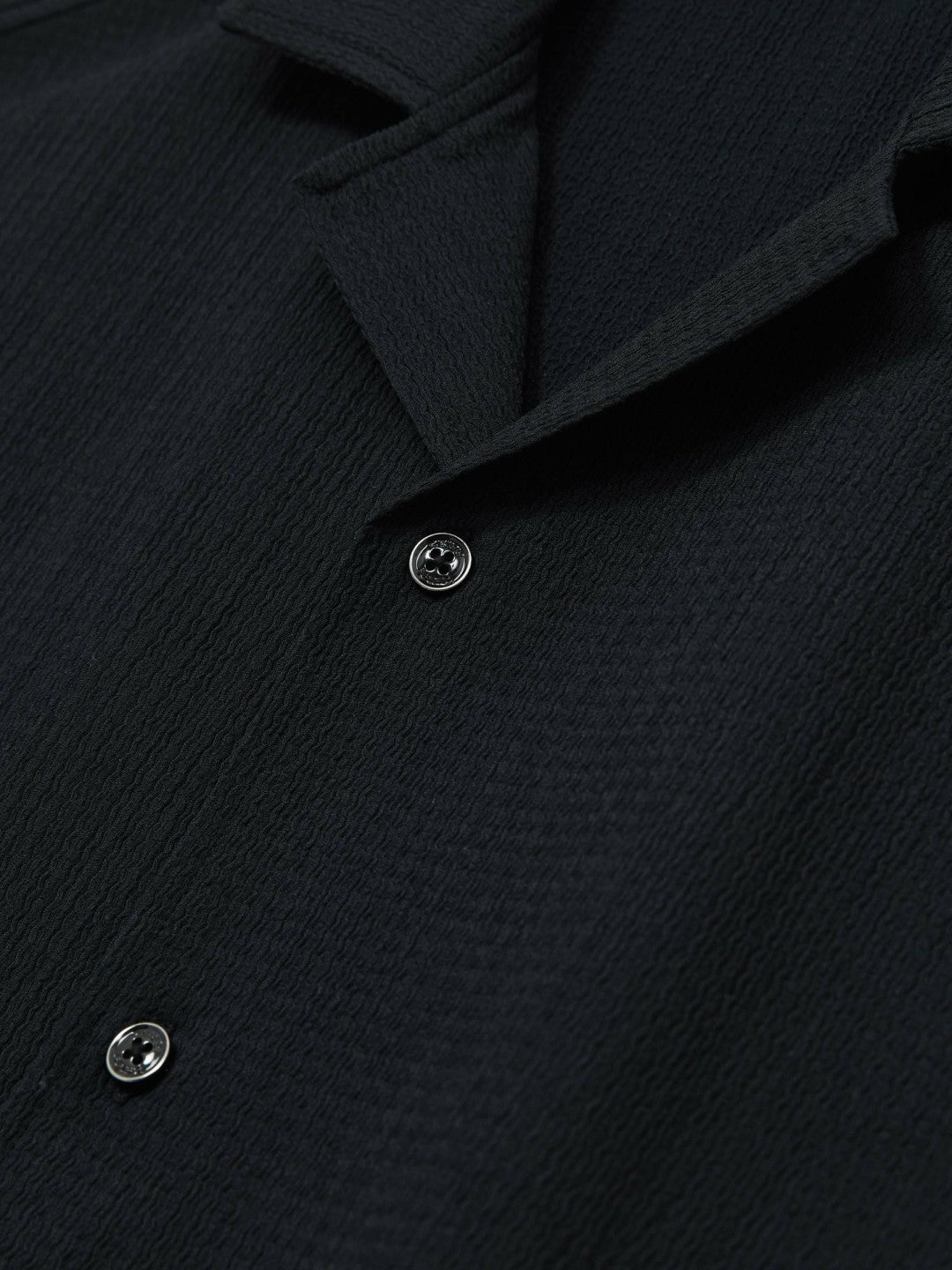 Textured Crepe Cuban Collar Shirt Navy | Men