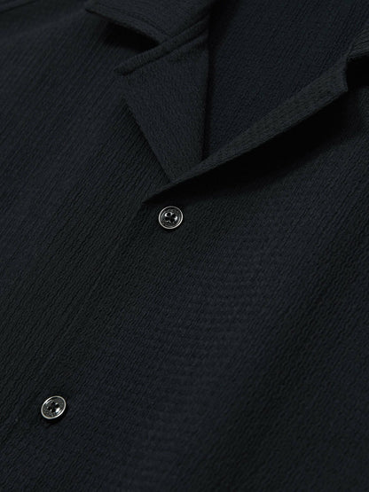 Textured Crepe Cuban Collar Shirt Navy | Men