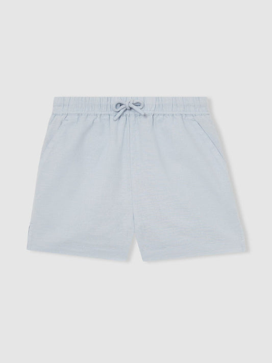 13-14 yrs Cotton-Linen Drawstring Shorts Soft Blue | Children & Baby