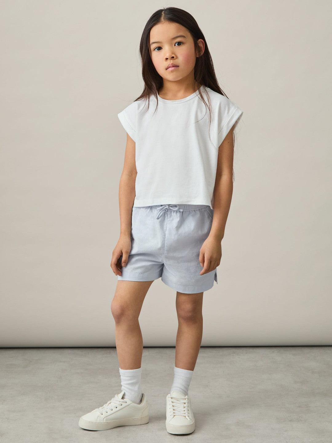 13-14 yrs Cotton-Linen Drawstring Shorts Soft Blue | Children & Baby