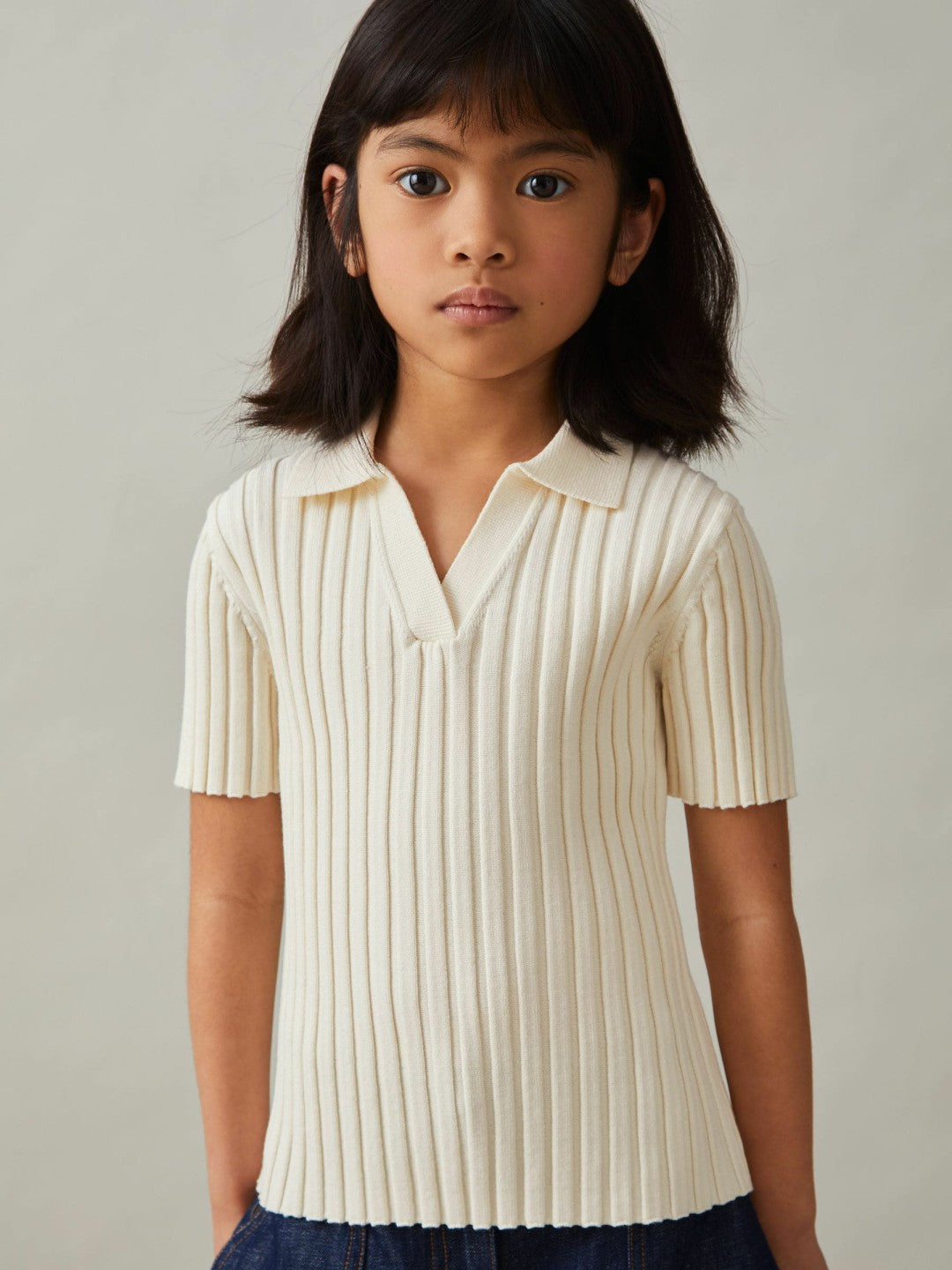 4-9 yrs Rib-Knit Polo Top Ivory | Children & Baby