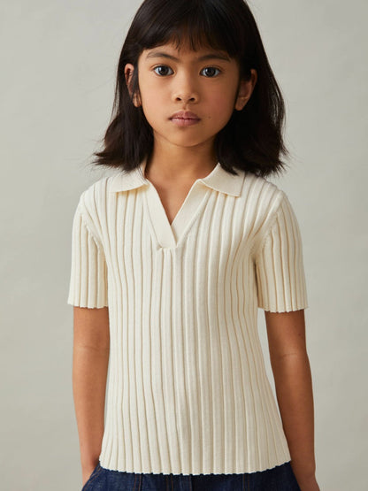 4-9 yrs Rib-Knit Polo Top Ivory | Children & Baby