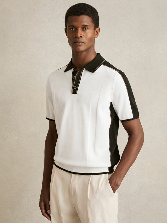 Colour-Block Knit Polo Shirt Optic White/Green | Men