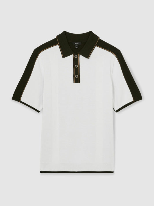 Colour-Block Knit Polo Shirt Optic White/Green | Men